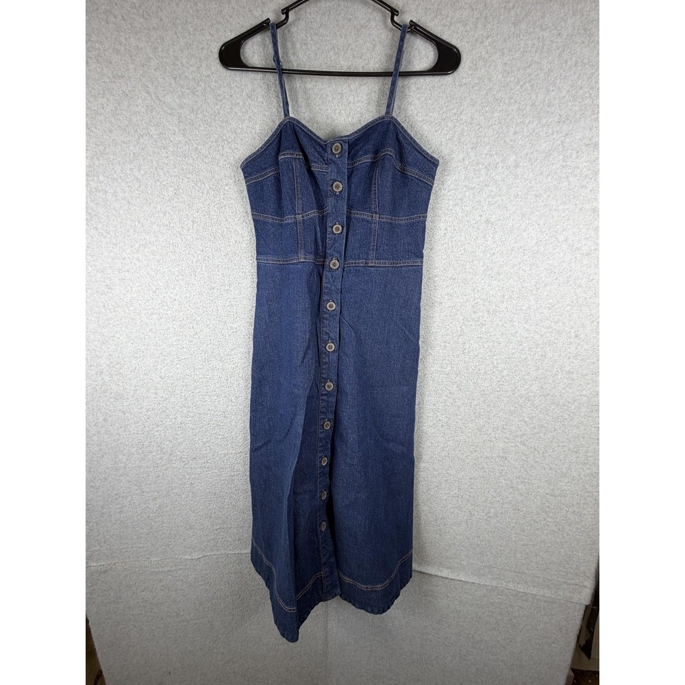 Universal Thread Dress Womens Small Blue Denim Button Front Midi Sundress